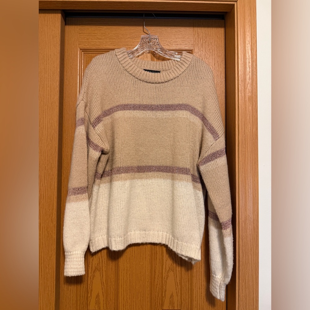 Elegant Beige and Cream Striped Women's Sweater